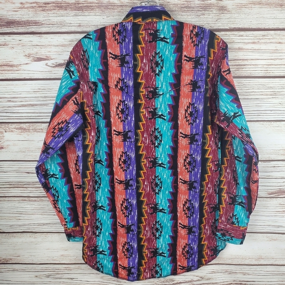 Wrangler Mens 15.5 33 Vtg X-Long Tails Checotah Aztec Southwest Western Shirt - Picture 7 of 9